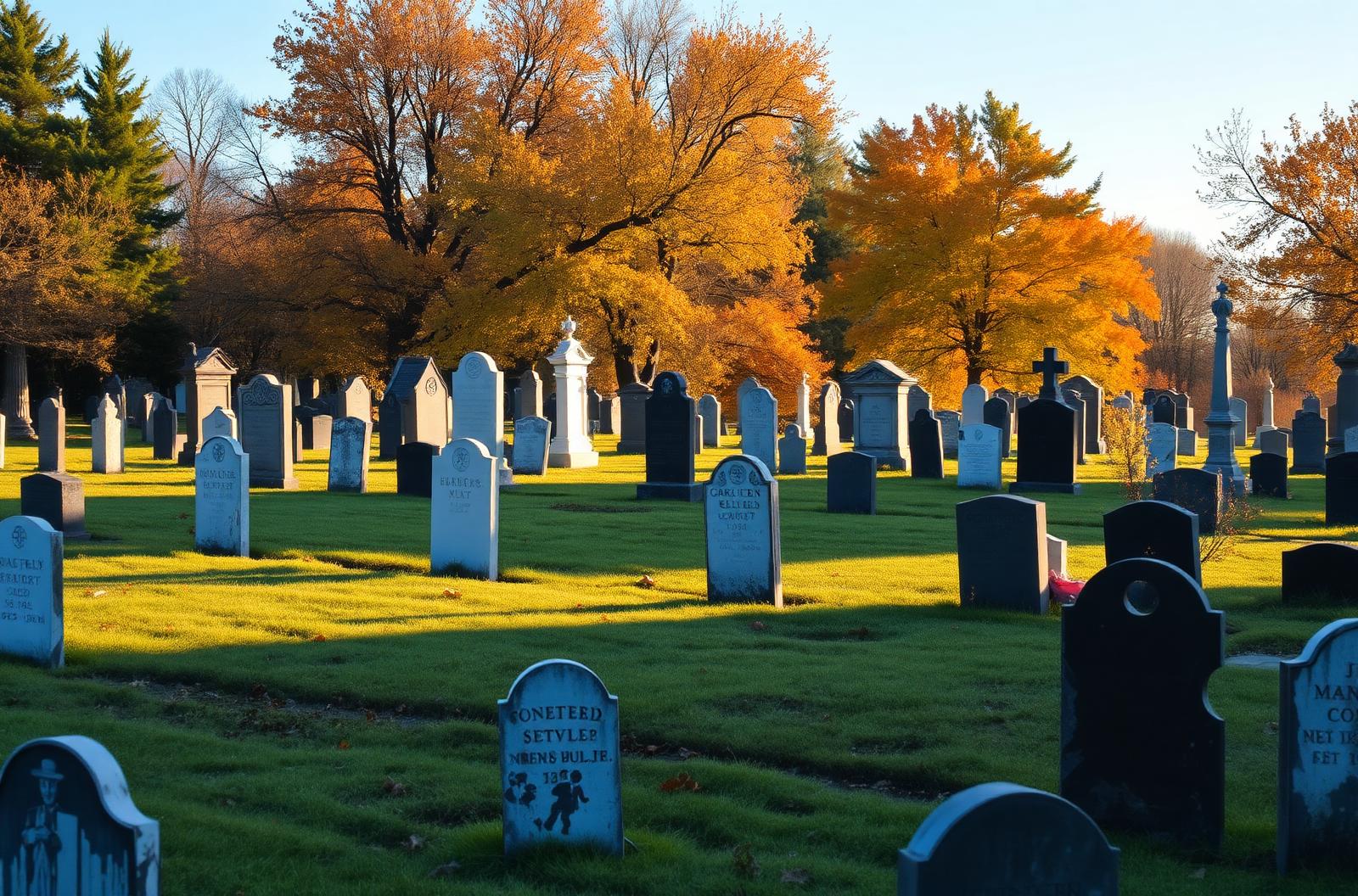 Peaceful New England cemetery in autumn
