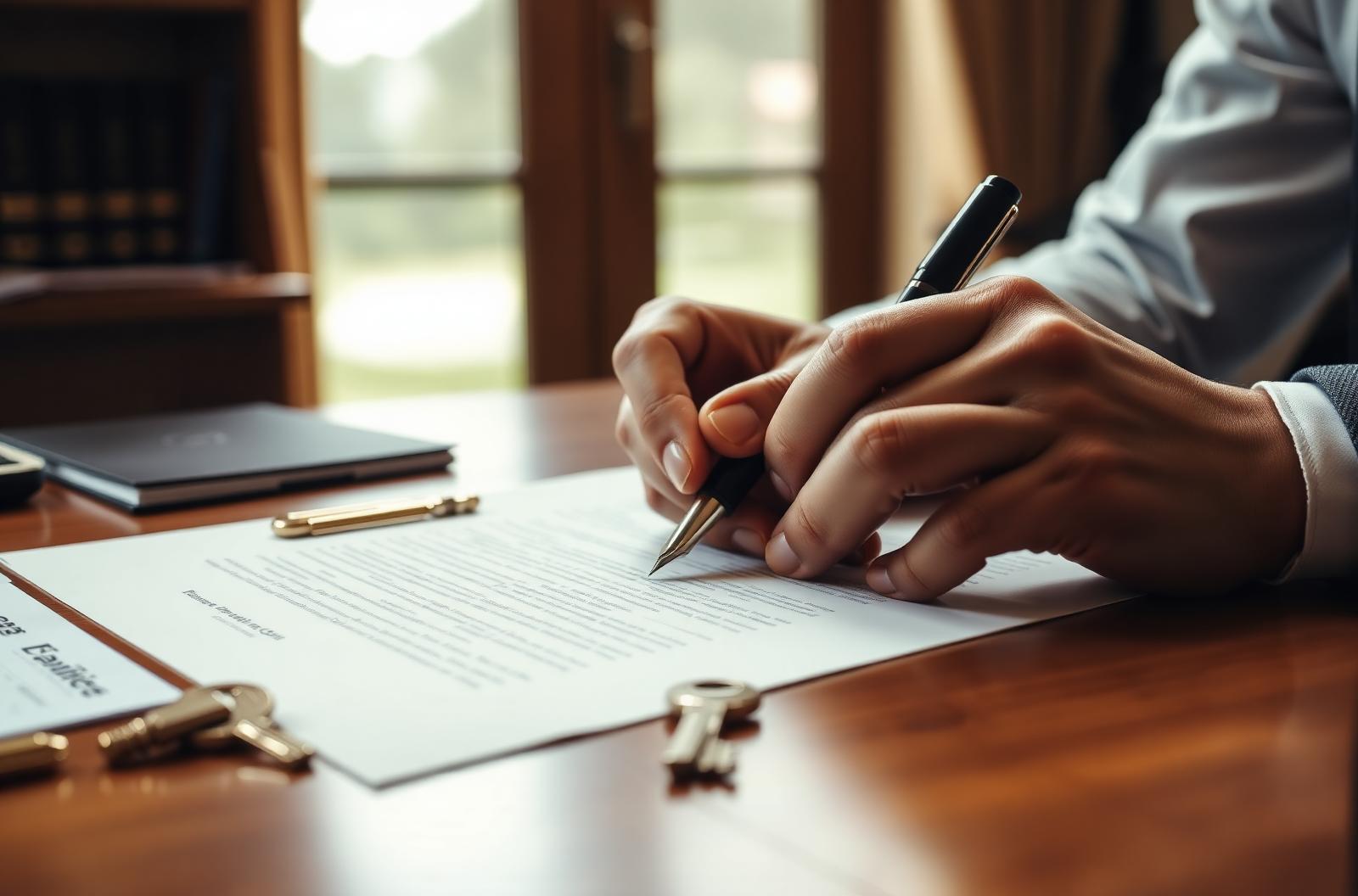 Real estate closing documents and keys on a desk